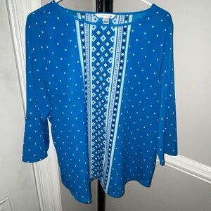 Croft & Barrow Teal Geometric Women's Blouse